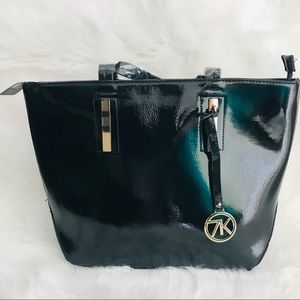 Pantent leather tote handbag purse - Black